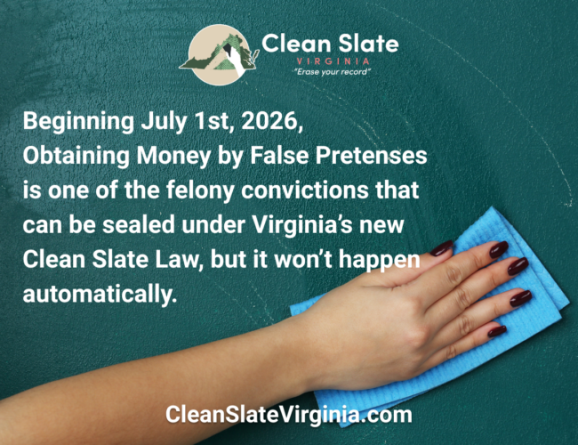 Obtaining Money by False Pretenses is erased off a chalkboard