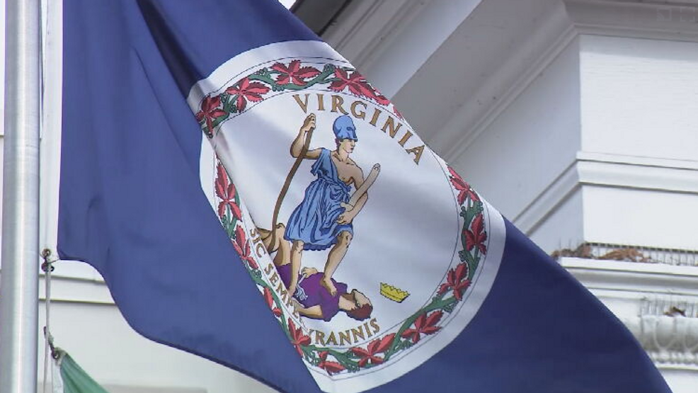The flag of virginia waving in the breeze